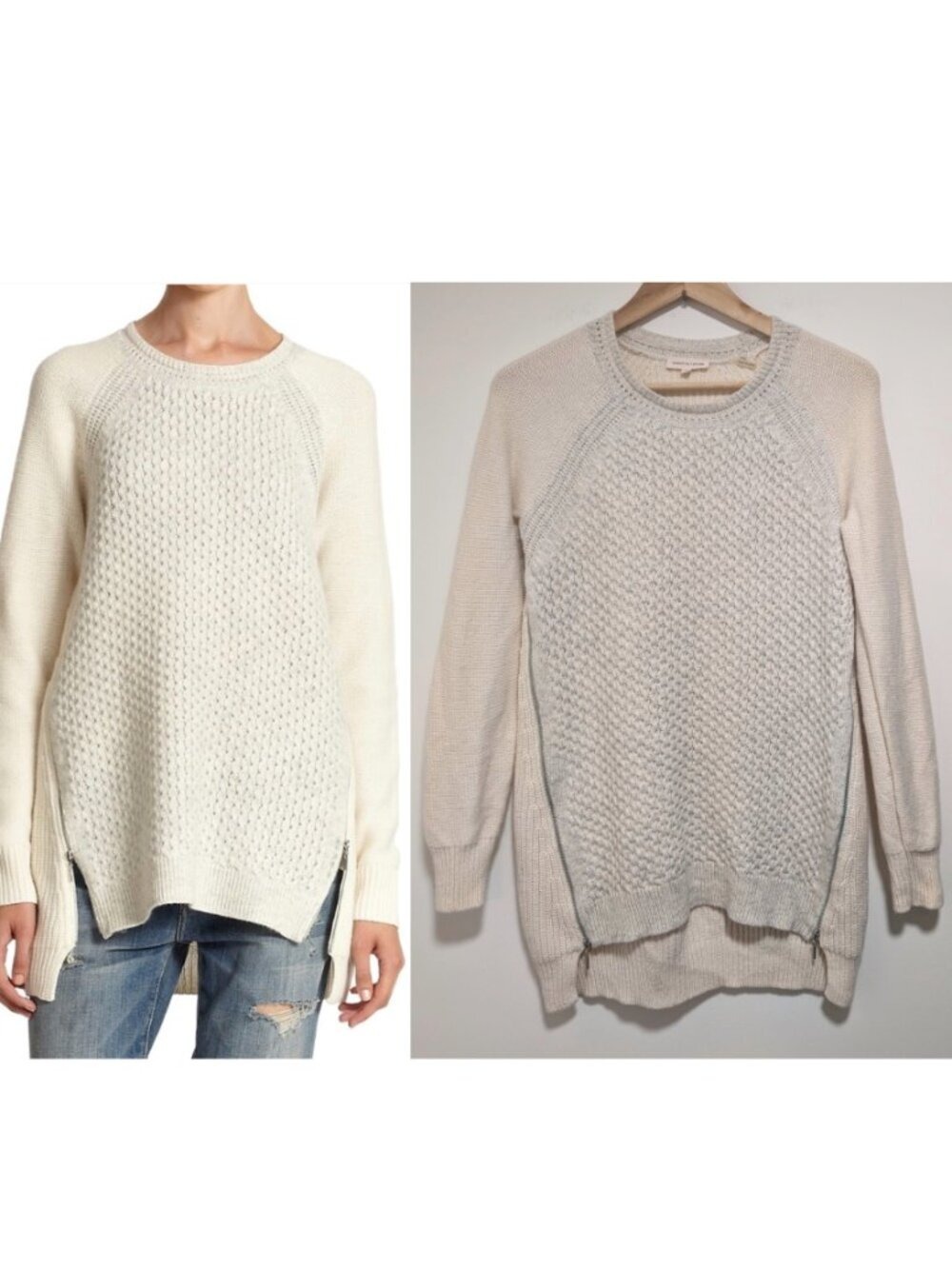 Rebecca Taylor | Mixed Knit Side Zip Tunic Sweater In Cream